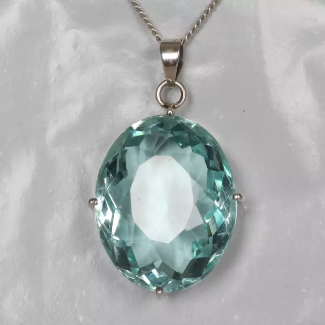 Large Blue Aquamarine Loose Gemstone Pendant Sterling Silver Oval Cut Necklace