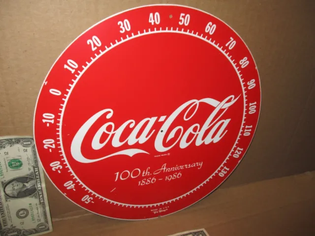 COCA-COLA -- 100 Year Anniversary - 1886-1986 --Round Thermometer Sign Coke Face