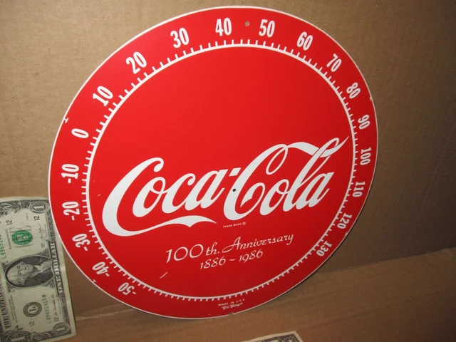 COCA-COLA -- 100 Year Anniversary - 1886-1986 --Round Thermometer Sign Coke Face