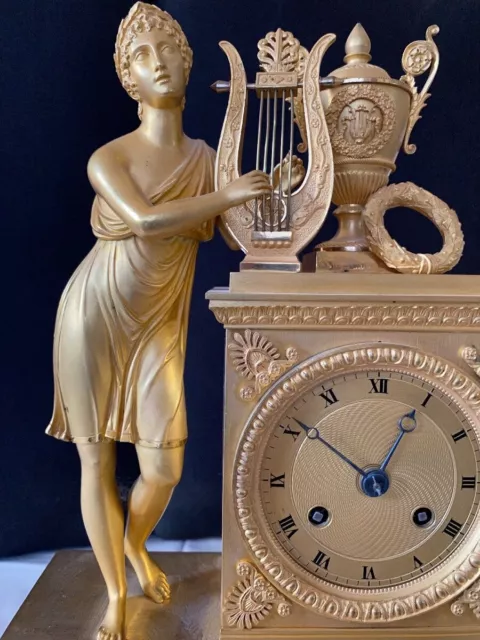 Antique French Gilt Bronze Desk Clock Pendulum Allegory Love Empire Style 19th C