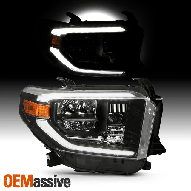 For 2018-2020 Toyota Tundra Pickup w/ DRL LED Tube Bar Black Headlight Passenger