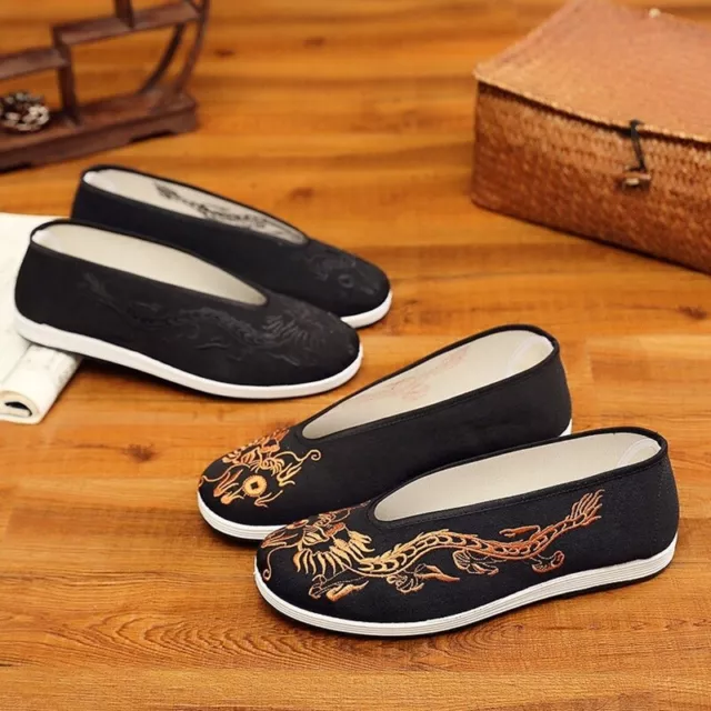 Men Chinese Shoes Slip On Loafers Dragon Embroidery Tai Chi Martial Arts New