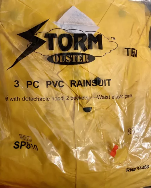 New Size 2 XL Storm Ouster Ten 3 Pc PVC yellow Rainsuit Hood Elastic Pants SP810