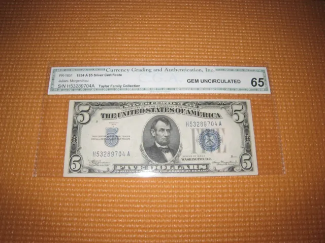 Fr-1651 1934 A $5 Silver Certificate Gem Uncirculated 65