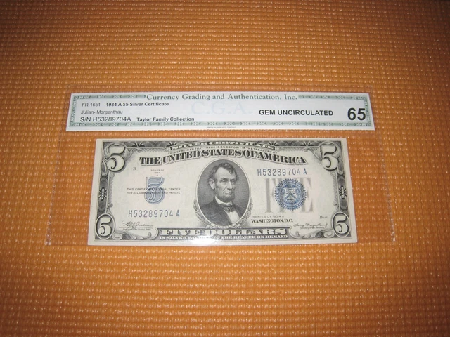 Fr-1651 1934 A $5 Silver Certificate Gem Uncirculated 65