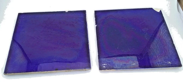 2 PC Vintage Majolica Cobalt Blue  Architecture Tiles,Japan