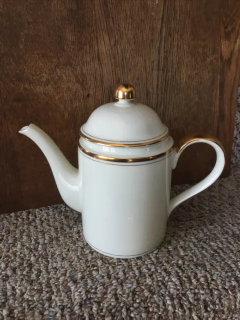 1975 Fitz & Floyd PALAIS BUFF Coffee Pot Server Set Ivory  w/ Gold Trim 2