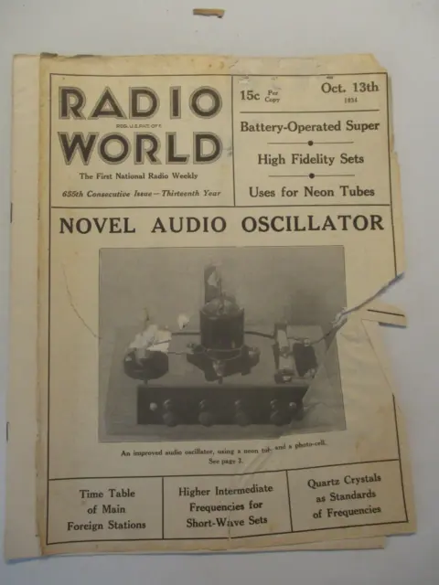 Radio World Magazine October 13, 1934 Neon Tube Audio Oscillator Vintage Ads