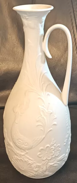 Vintage AK Kaiser Germany White Bisque Bird Butterfly Flower Porcelain Jug Vase