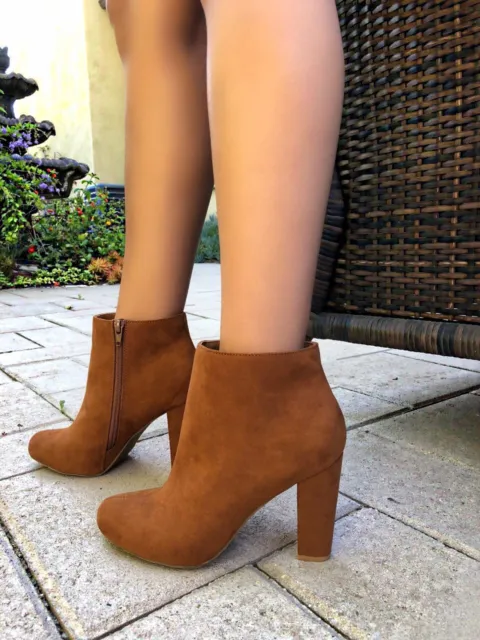 Bamboo Amuse-07 Round Toe Chunky Dress High Heel Ankle Boots Bootie