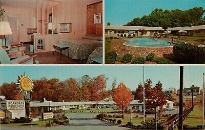 1969 Multi-View Interior Exterior Roanoker Motor Lodge Roanoke VA Postcard C43