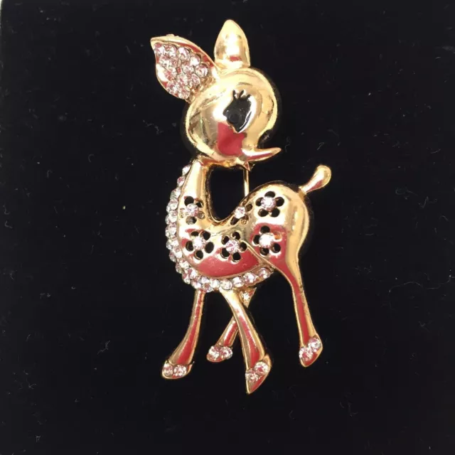 Vintage Schmuck entzückende Strass Bambi/Reh figurale Brosche Pin 3