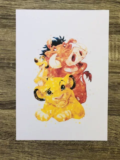 Disney Lion King Simba Timon Pumbaa Print Wall Art Watercolour Size A4