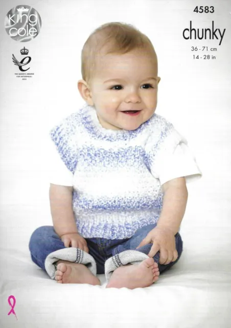 King Cole Chunky Knitting Pattern 4583 Slipover, Sleeveless Vest Tops 14" - 28"