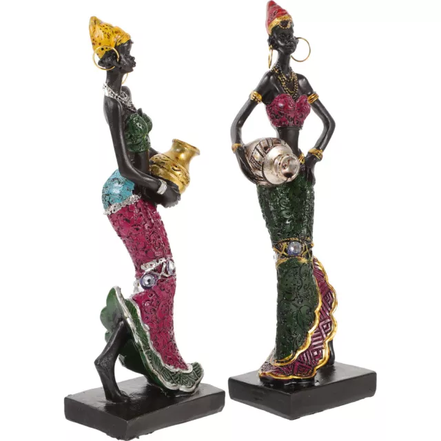 2Pcs African Sculpture Women Figure Art Piece Lady Figurine Statue Tribal Women