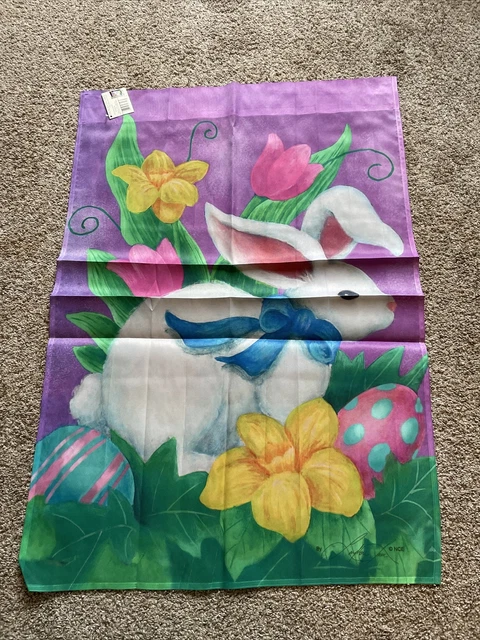 Floral Bunny Garden Flag Images In Art 2002 Spring Easter 25x36 NWT