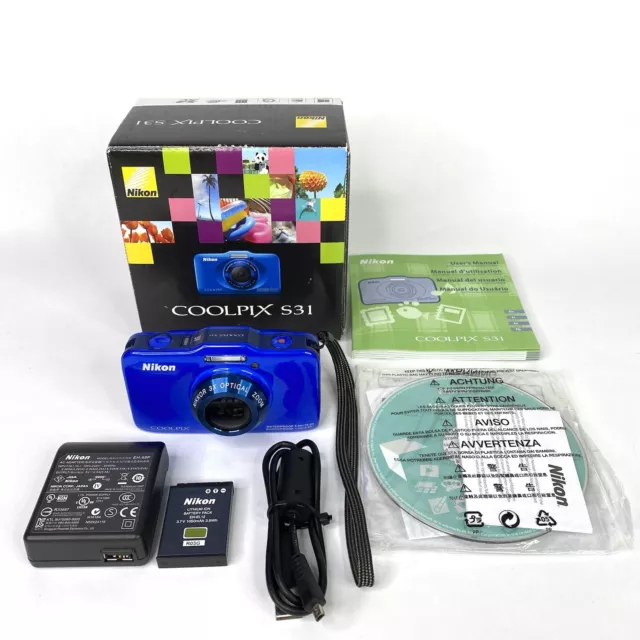 Nikon Coolpix S31 Waterproof Shockproof Digital Camera 10.1MP Blue W/ Box TESTED