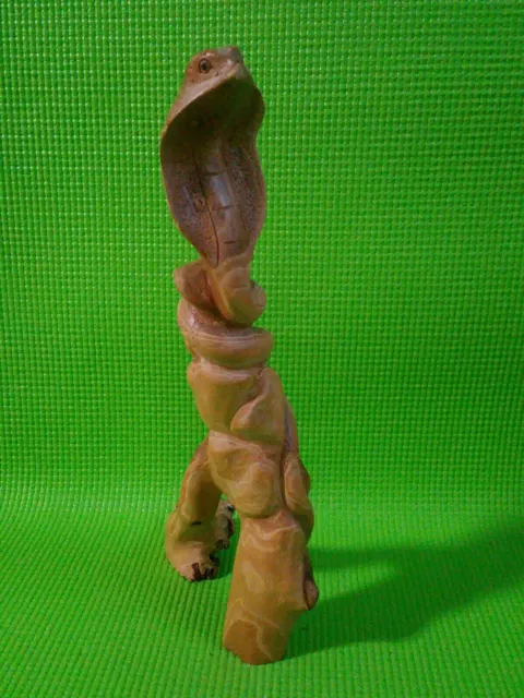Vintage Cobra Snake Carving Hand Carved Wood Folk Art Wooden Sculpture