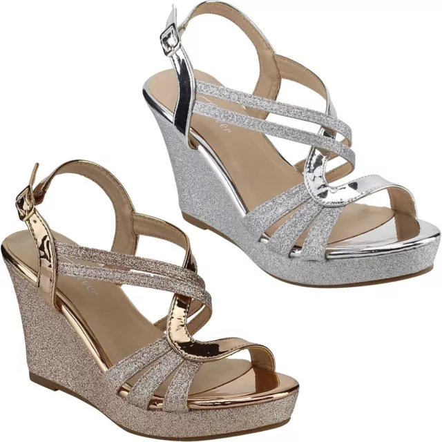 Forever Glitter Strappy Wrapped Ankle Wedge Heel Platform Sandals Happy-09