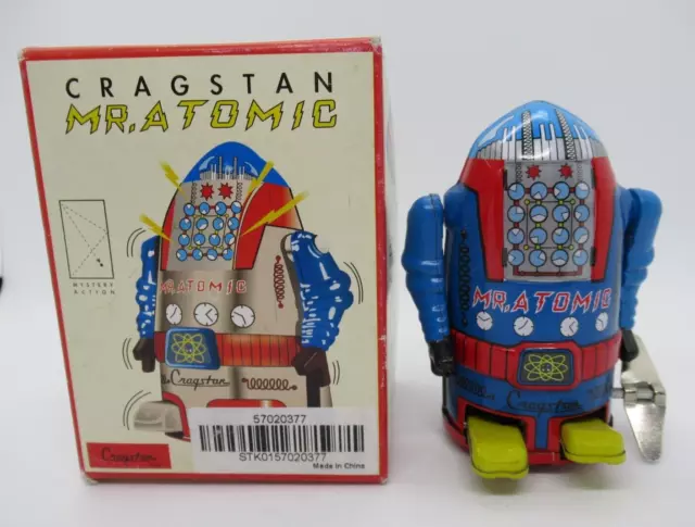 Cragstan Mr Atomic - Wind Up Tin Vintage Robot With Box