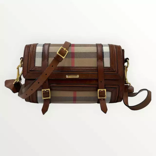 Burberry Nova Check Canvas & Leather Crossbody Satchel Bag