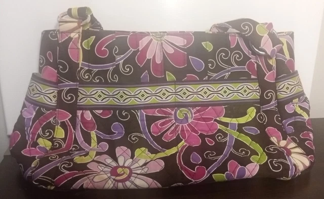 Vera Bradley PURPLE PUNCH Pattern, Lg Pleated Tote Bag, Pink Purple Gr Br Floral