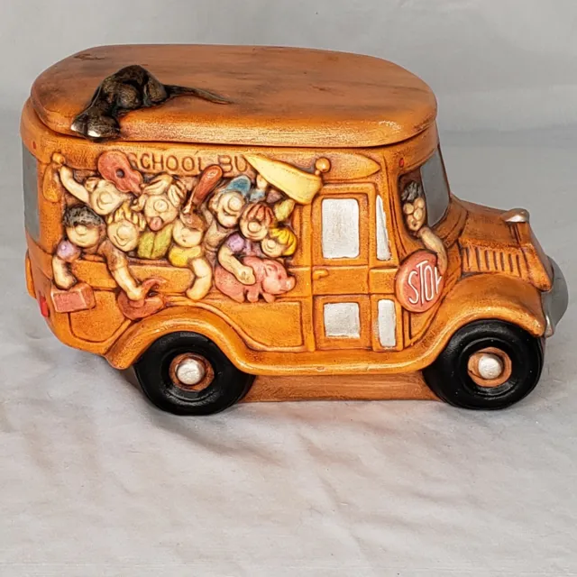 School Bus Ceramic Cookie Jar Canister ~ Hand Painted