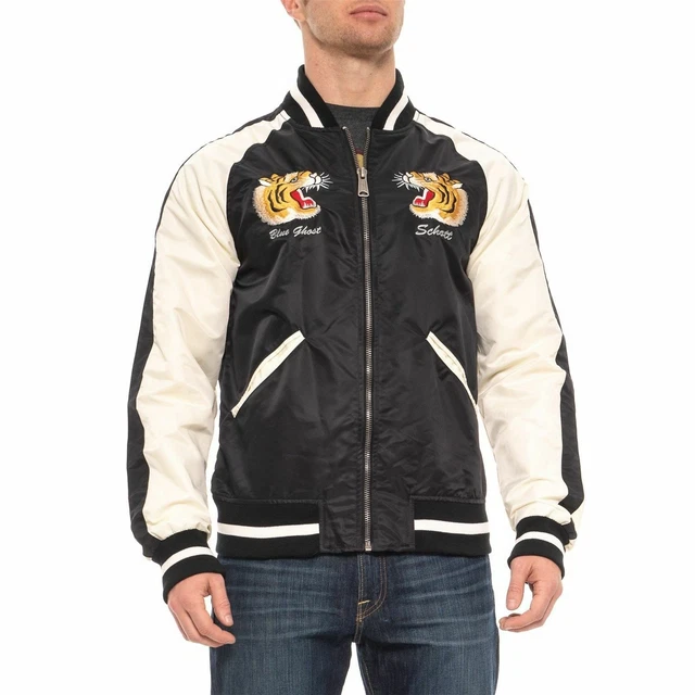 Schott NYC NWT Men's Two-Tone Black/White Nylon Flight Jacket, Size 2XLarge