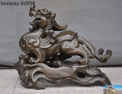 Old Chinese Fengshui bronze Dragon Brave troops Pixiu animal beast lucky statue