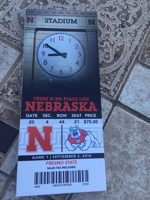 2016 Nebraska Cornhuskers Vs Fresno State College Football Ticket Stub 9/3 Ncaa