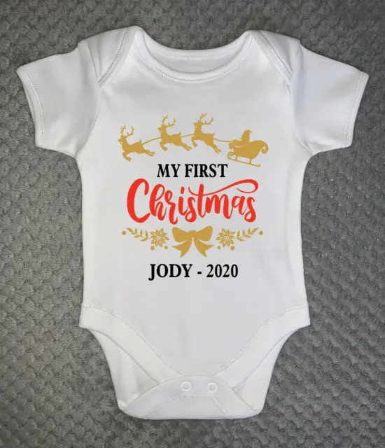 PERSONALISED Baby Vest - My First Christmas - ANY NAME - Bodysuit Baby Grow 1st