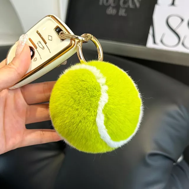 Cute Real Rabbit/Rex Fur Tennis Keychain pompom Ball Bag Car Phone Pendant Gifts