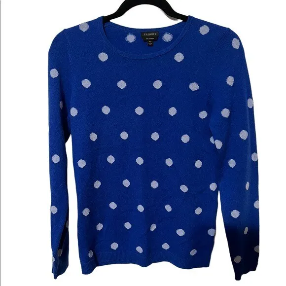 Talbots Blue Long Sleeve Sweater with polkadots 100% Cashmere Size XS