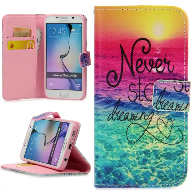 Flip Schutz Handy Hülle Cover Case Klapp Etui Motiv Never Stop Dreaming Bunt