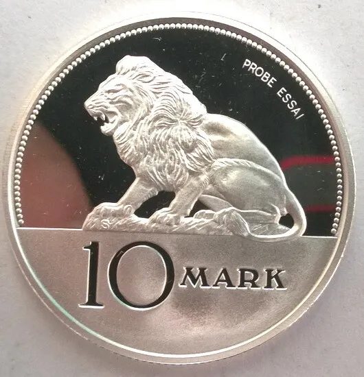 Namibia 1990 Lion 10 Mark Essai Silver Coin,Proof