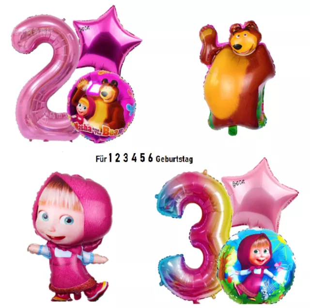 Mascha und der Bär Folienballon Macha Ballon zum 1 - 6 Mädchen Geburtstag Party