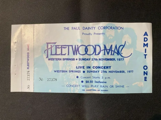 Fleetwood Mac - New Zealand - Unused Concert Ticket - Sydney - 27/11/1977 - Vgc