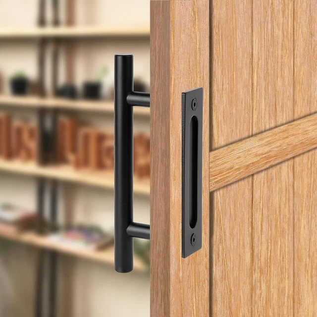 12Inch Sliding Barn Door Handle Pull Flush Gate Hardware Set Iron Matte,Black,US