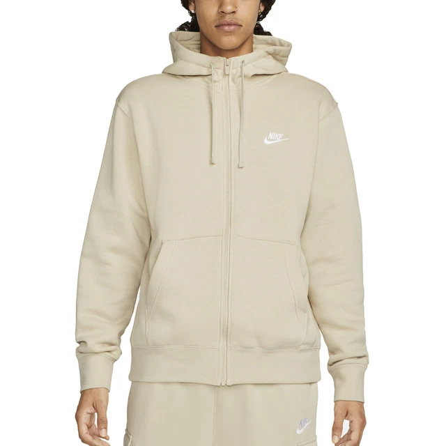 Nike Felpa da Uomo con Cappuccio e Full Zip Club Fleece Beige Taglia XL Cod B...