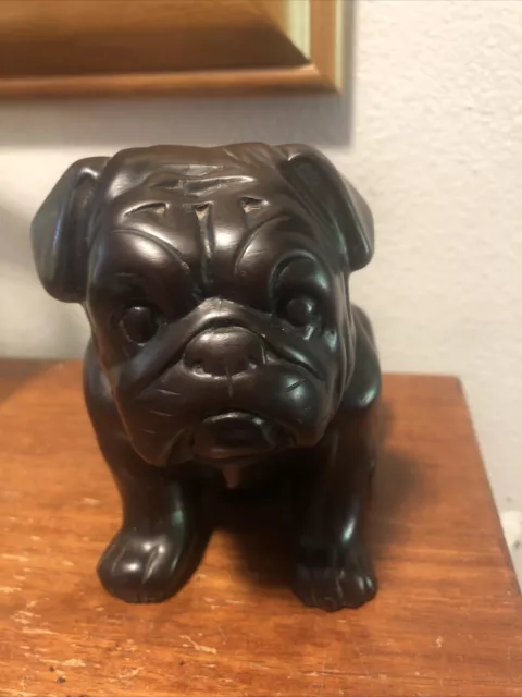 Polished Hand Carved English Bulldog Statue Figurine Sculpture Wood Dog Gift