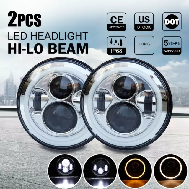 2X 300W 7' Round LED Headlight Hi-Lo Turn DRL Lamp Fit For Volkswagen Beetle