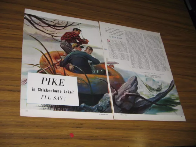 1950 Magazine Picture "Pike in Chicken Bone Lake?"Fishing Drawn by Mel Phillips