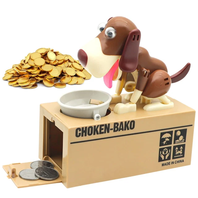 (Brown) Cute Dog Piggy Bank,Hungry Puppy Stealing Coins Like Magic Coin Munching