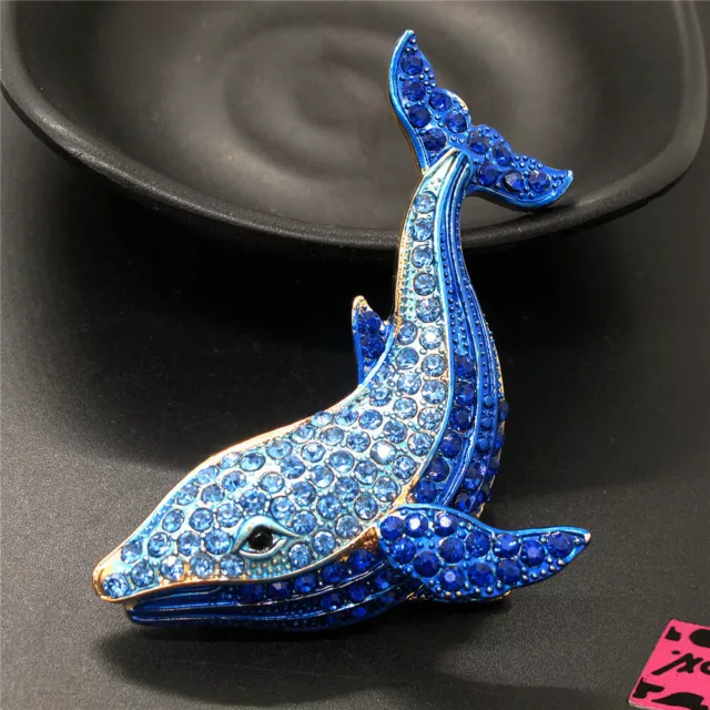 Gifts  Blue Enamel Cute Whale Crystal Animal Betsey Johnson  Charm Brooch Pin