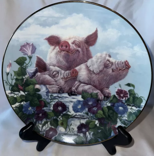 "Hamming it Up" by Joan Wright  Danbury Mint Collector Plate "PIGS IN BLOOM"