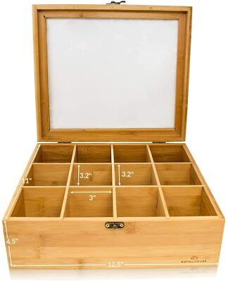 Royal House Natural Bamboo Tea Box Storage Organizer, 12 Compartments Pack Of 1.