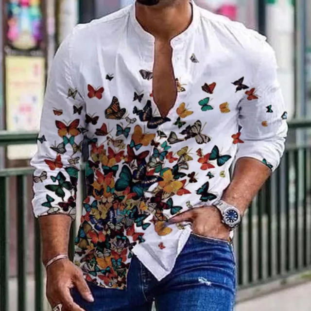 Mens Casual Cotton Linen Shirt Long Sleeve Loose Blouse Button Down Shirts-Tops