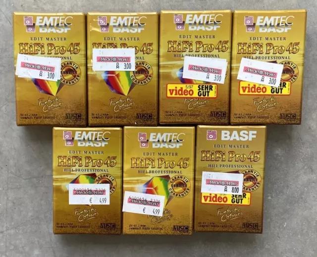 7x EMTEC BASF Edit Master Hi Fi Pro 45 Compact VHS-C Video Cassette - NEU