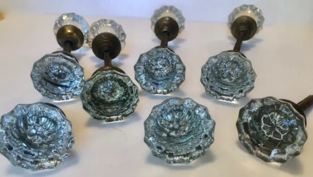 VINTAGE ~ 11 pièces LOT BOUTONS DE PORTE ARCHITECTURAUX / MATÉRIELS ~ VERRE CANNELÉ ROND 12 POINTS 2