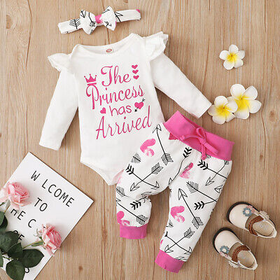 Newborn Baby Girls Clothes Infant Tops Romper Bodysuit Pants Headband Outfits